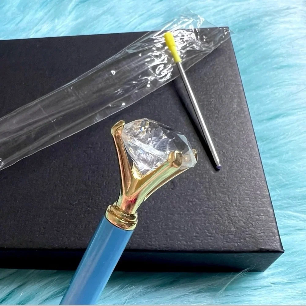 Diamond Top Metallic Blue Metal Ballpoint Pen + Black Ink Refill PinkRainCloud